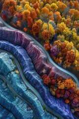 Aerial shots that capture the ribbon-like roads and terraced hills of autumn