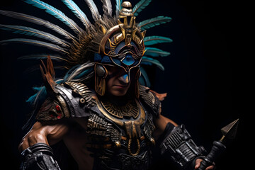 Fototapeta premium Eternal Glory of Aztec Warrior: A Blend of Mighty Prowess & Rich Civilization Wrapped in Twilight Aura