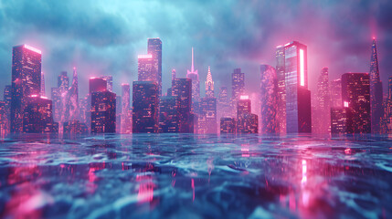 marble background inspired by a futuristic metropolis skyline. Integrate skyscrapers, neon lights, and a sleek, urban color