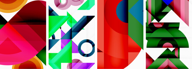 Bright colorful geometric abstract poster background set