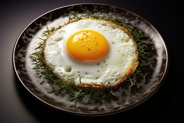 Savory Plate delicious fried egg breakfast. Fresh natural snack. Generate Ai
