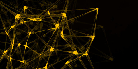 Vector neon background. Design of path transparent glass petals, geometric shapes. Network connection structure. Design digital technologies, networks, science, futuristic cyber system of background.