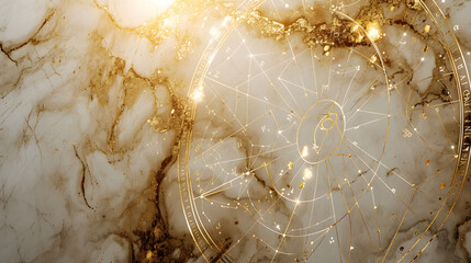 marble background with a focus on ancient constellations. Integrate star maps, zodiac symbols, and celestial patterns