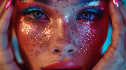 Close-up of a colorful rainbow woman's eye isolated on a white background, capturing the mesmerizing beauty of diversity and individuality, Generative AI.

 - obrazy, fototapety, plakaty