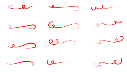 Swashes swoops and swishes calligraphy signs sets. Underlines hand drawn strokes. Brush drawn thick curved smears. Hand drawn collection of curly swishes, swashes, squiggles. Vector symbols sets.