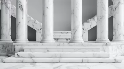 Fotobehang Education and democracy concept. Four marble pillars adorn the grand hall, symbolizing strength and unity, amidst a backdrop of knowledge and progress, Generative AI.   © Dzynee