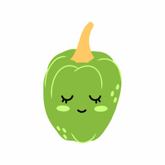 cute funny sweet pepper with face and emotions. Vector isolated illustration for children.