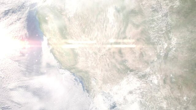 Earth zoom in from space and focus on Summerlin South, Nevada, USA. 3D Animation. Satellite view. Background for travel intro. Images from NASA