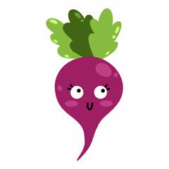 cute funny beetroot with face and emotions. Vector isolated illustration for children.