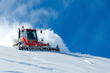 Snow groomer ascending a slope