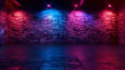 Empty Futuristic Club Background with Neon Lights - Modern Nightlife, Urban Party Scene, Light Effects - Generative Ai