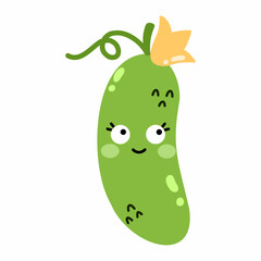 Cute funny cucumber with face and emotions. Vector isolated illustration for children.