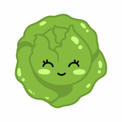 cute funny cabbage with face and emotions. Vector isolated illustration for children.