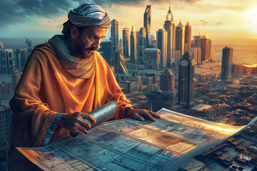Fototapeta premium architecture construction skyscraper , neom saudi arabia, engineer at work, construction workers at construction site, UAE, Dubai 