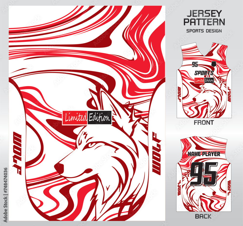 Wall mural Pattern vector sports shirt background image.Wolf lines water waves white and red pattern design, illustration, textile background for sports t-shirt, football jersey shirt.eps - Wall murals