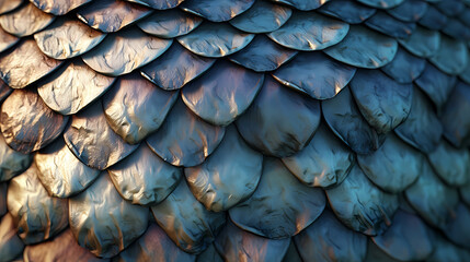 Fototapeta premium Close-up texture of scales with metallic shine