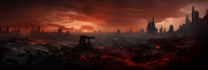 Post-Apocalyptic Wasteland: A Vision of Earth After Doomsday With a Promise of Renewal - obrazy, fototapety, plakaty