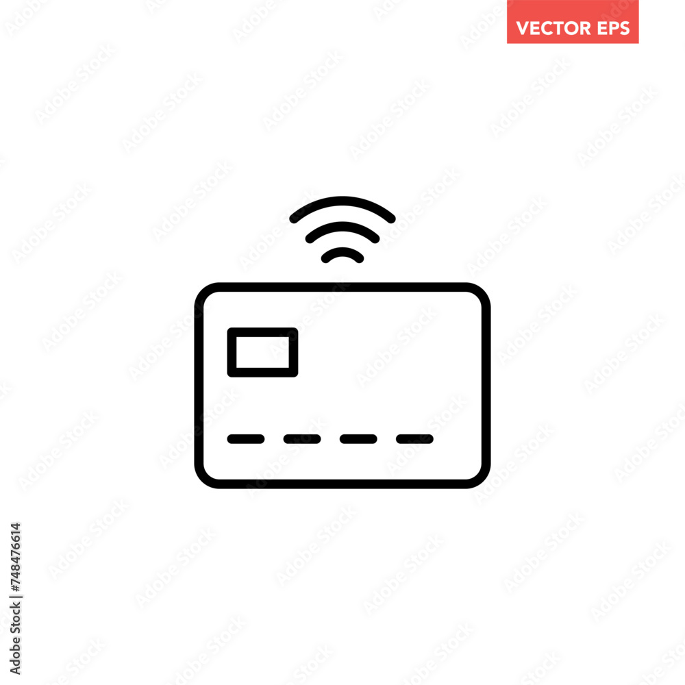 Poster black single pay by credit card line icon , simple contactless nfc payment flat design illustration 