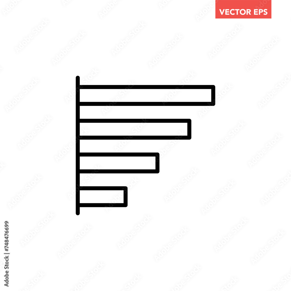Poster single black horizontal bar graph line icon, simple business diagram flat design illustration pictog