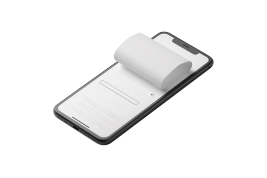 Smartphone with receipt scrolling out of the screen, symbolizing purchase completion, Shopping online 3d concepts