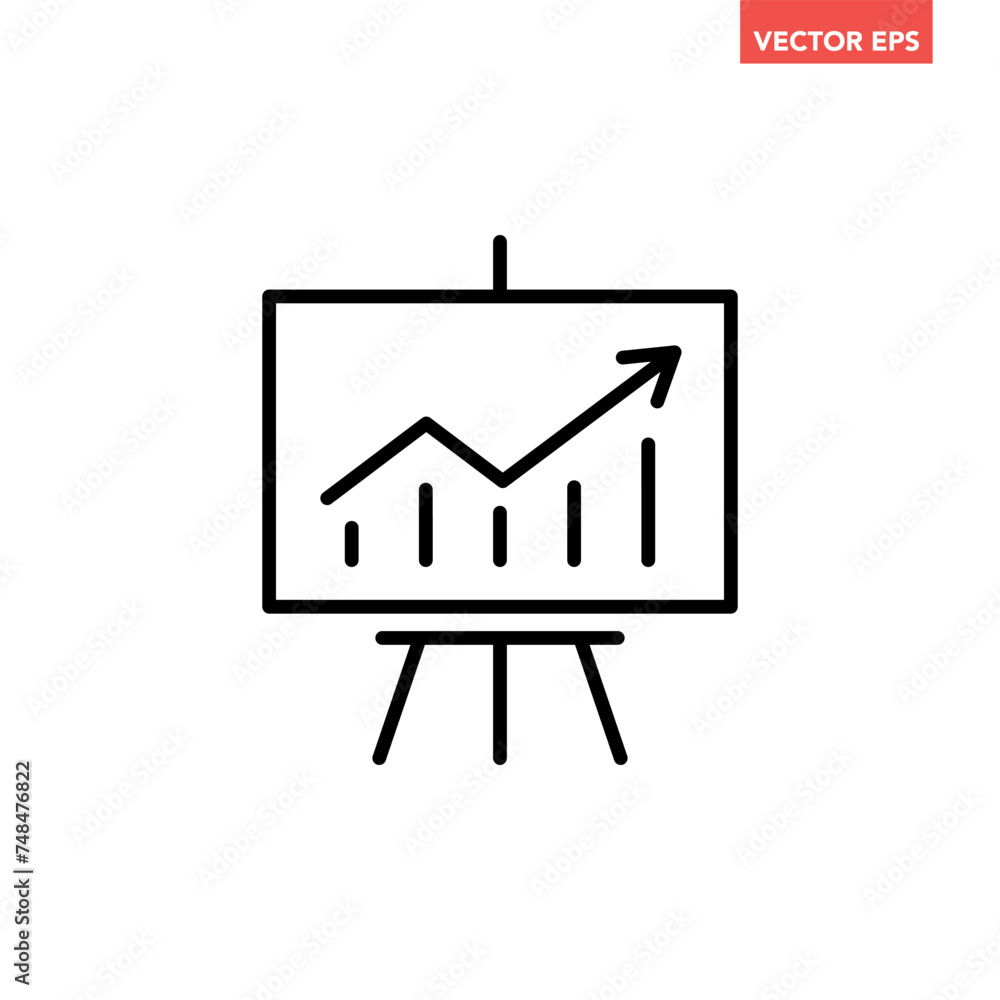 Poster single black business growing chart presentation line icon, simple finance flat design pictogram, in