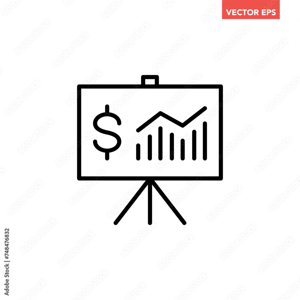 Poster black single financial analytics presentation line icon, simple growing business board flat design p