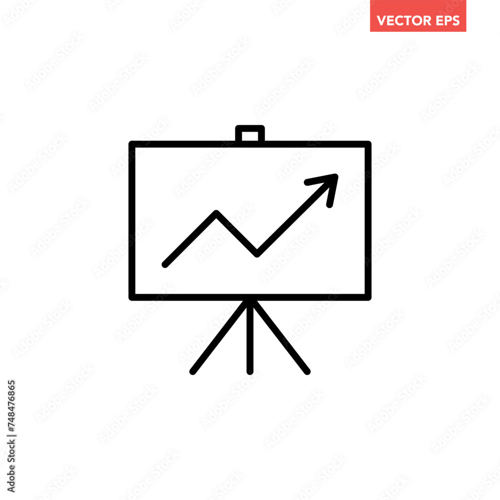 Poster business strategy plan board line icon, simple financial presentation illustration flat design picto
