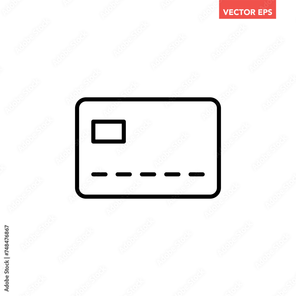 Poster black single credit card line icon, simple financial transaction flat design infographic pictogram v