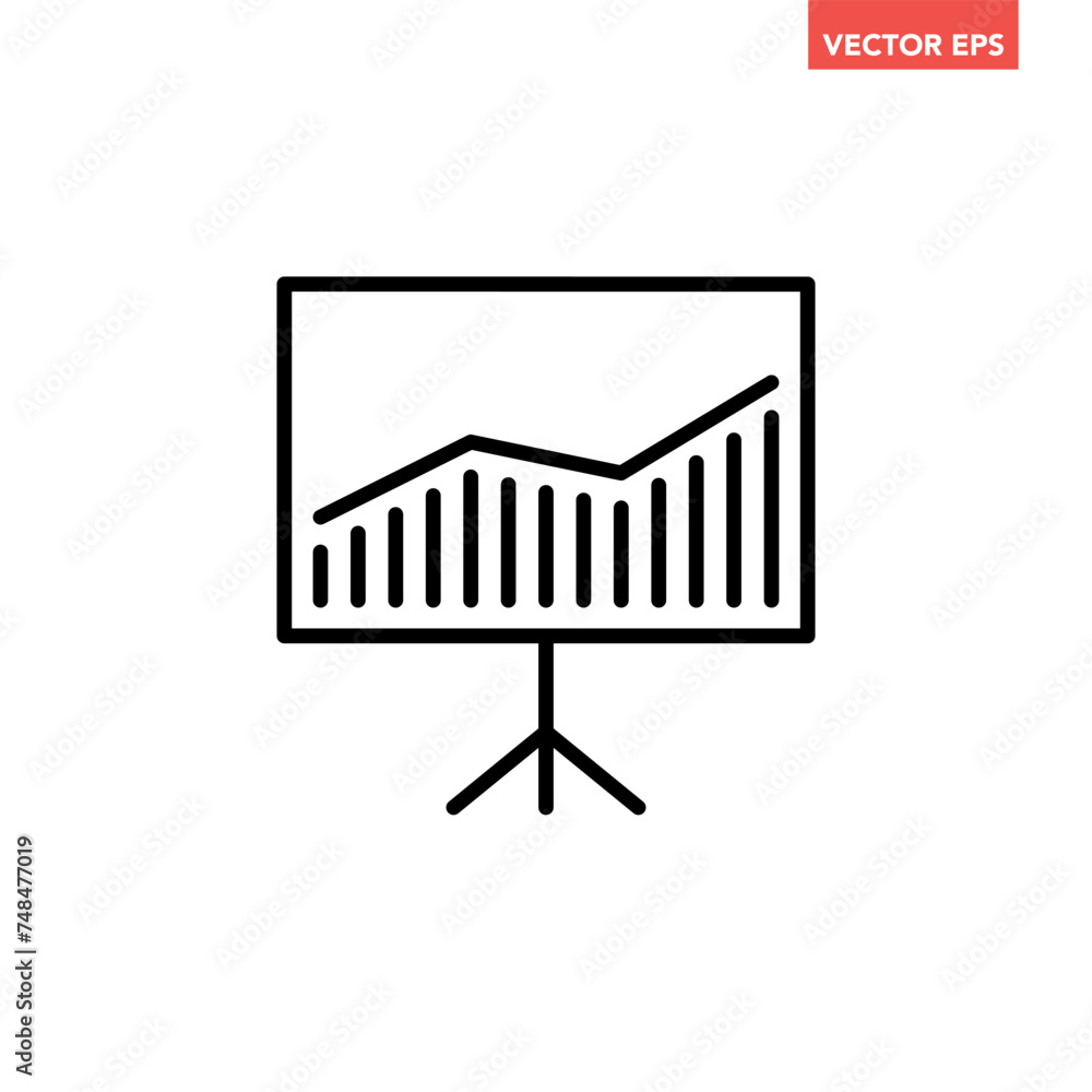 Poster business strategy plan board line icon, simple financial presentation illustration flat design picto