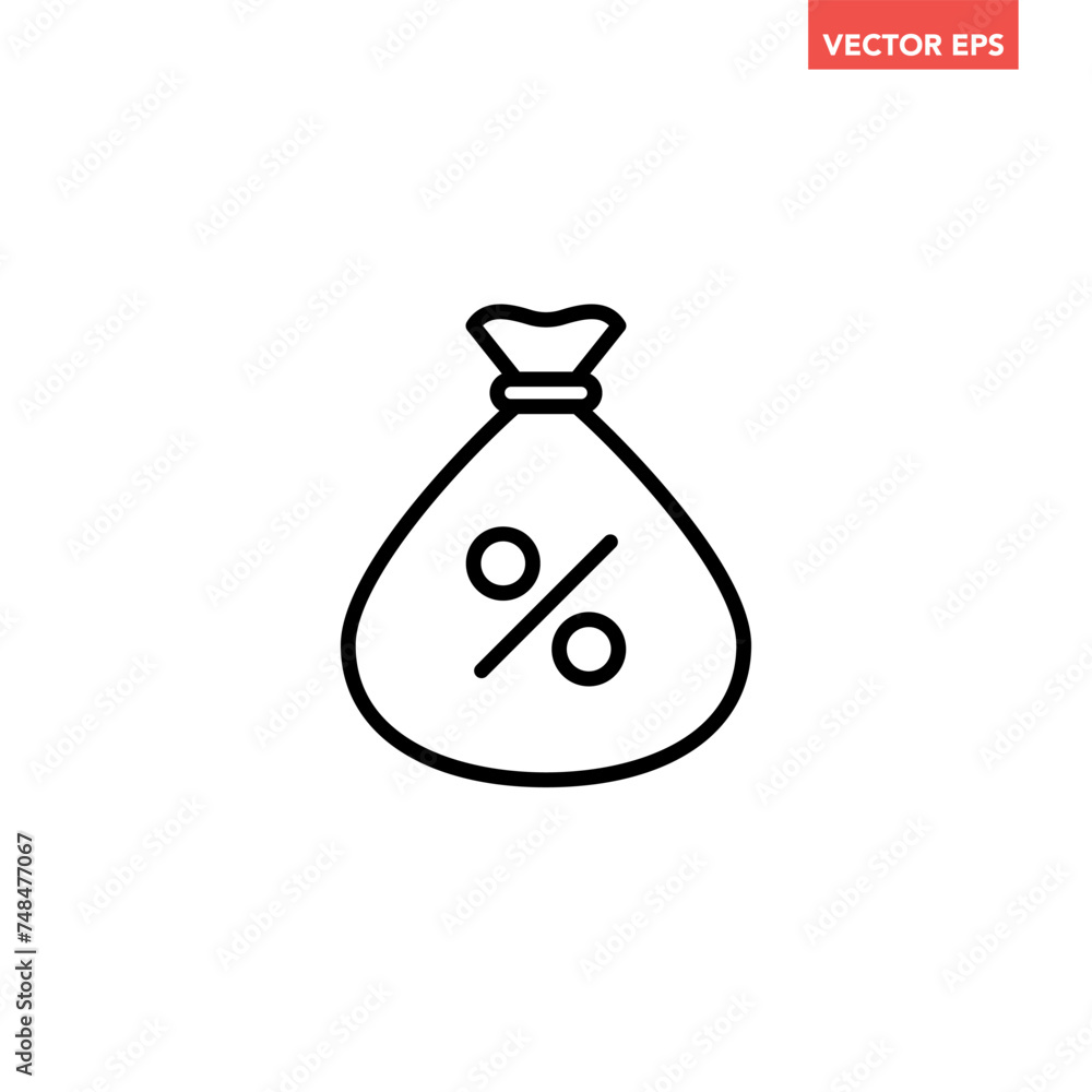 Poster single black money bag with stack of coins line icon, simple finance flat design vector pictogram, i