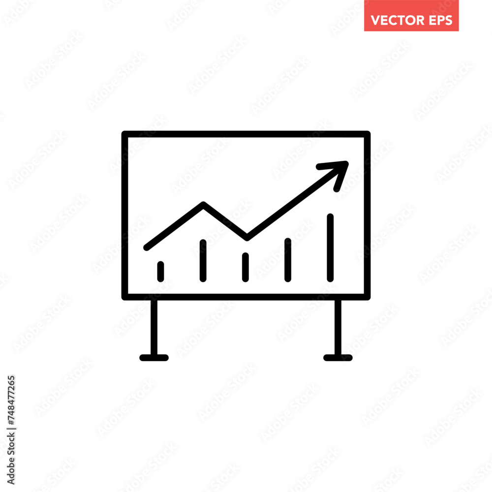 Poster single black business growing chart presentation line icon, simple finance flat design pictogram, in