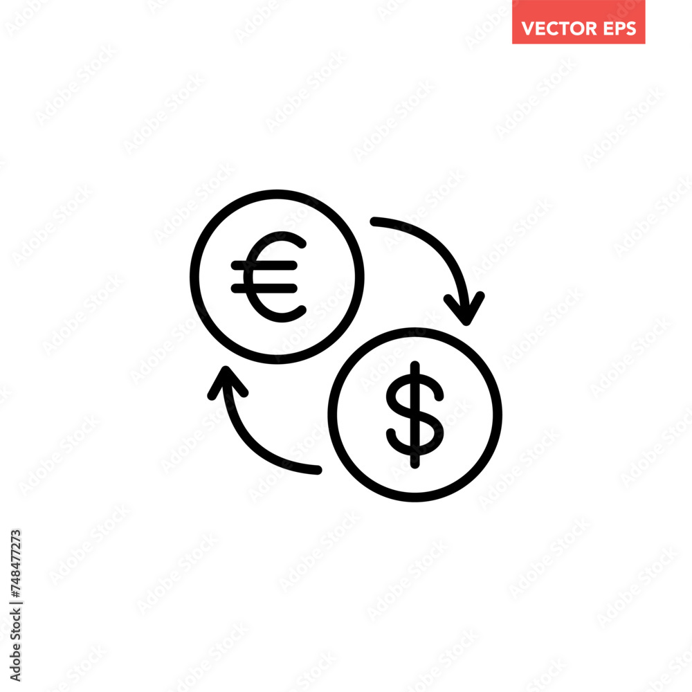 Poster single black currency exchange line icon, simple money transfer flat design pictogram, infographic v