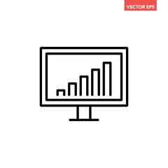 Black single data analysis on monitor line icon, simple financial dashboard admin flat design vector pictogram infographic interface elements for app logo web button ui ux isolated on white background