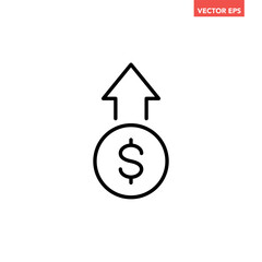 Black single percent rate up line icon, simple business flat design pictogram, infographic interface elements for app logo web website button ui ux isolated on white background