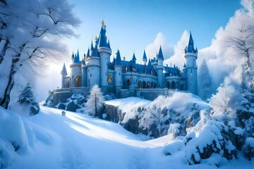 old castle in the snow - obrazy, fototapety, plakaty