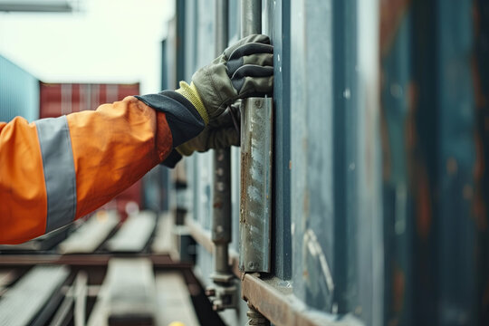A truck driver loading cargo into a container