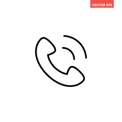 Black single phone call line icon, simple phone handset flat design illustration pictogram, infographic vector for app ads web banner button ui interface elements isolated on white background