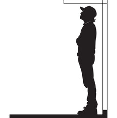 black silhouette of a Architect with Blueprint with thick outline side view isolated