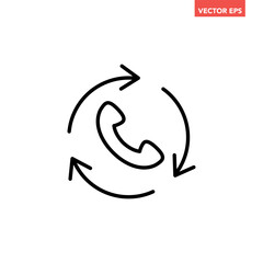 Black single recall line icon, simple call back technology flat design pictogram vector for app logo ads web webpage button ui ux interface elements isolated on white background