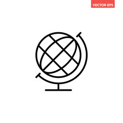 Single black world globe line icon, simple flat design illustration pictogram, infographic vector for app ads web banner button ui interface elements isolated on white background