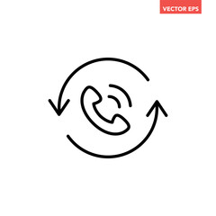 Black single recall line icon, simple call back technology flat design pictogram vector for app logo ads web webpage button ui ux interface elements isolated on white background