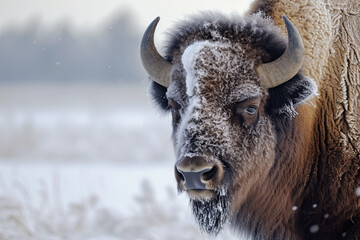 A bison enduring freezing temperatures