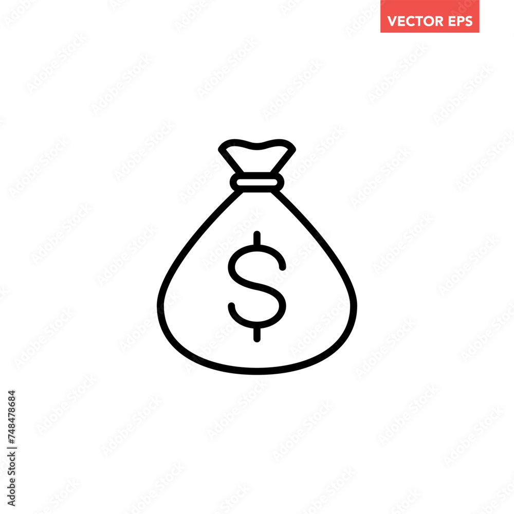 Poster single money bag thin line icon, simple finance flat design vector pictogram, infographic interface 