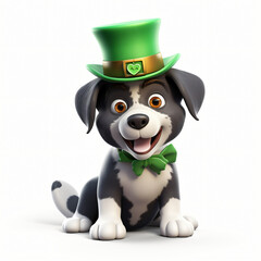 3d render icon of dog wearing St patricks day hat generated AI