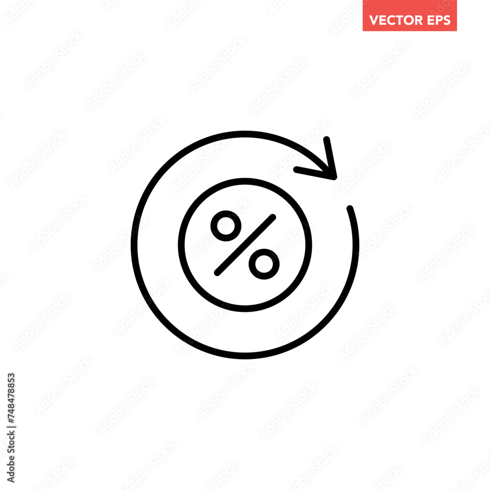 Poster black round loan percent refresh line icon, simple financial exchange fees flat design pictogram, in