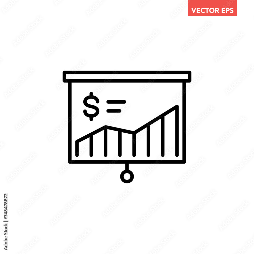 Poster black single financial analytics board line icon, simple growing business presentation flat design p