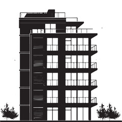 black silhouette of a Building Design with thick outline side view isolated