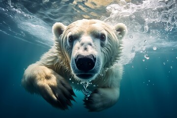 Giant Polar bear. Winter nature arctic white mammal. Generate Ai