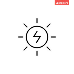 Single black solar energy generator line icon, simple natural power charge flat design pictogram, infographic illustration for app logo web button ui ux interface elements isolated on white background