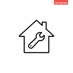 Naklejka premium Single home repair line icon, simple maintenance service flat design illustration pictogram, infographic vector for app ads web banner button ui interface elements isolated on white background